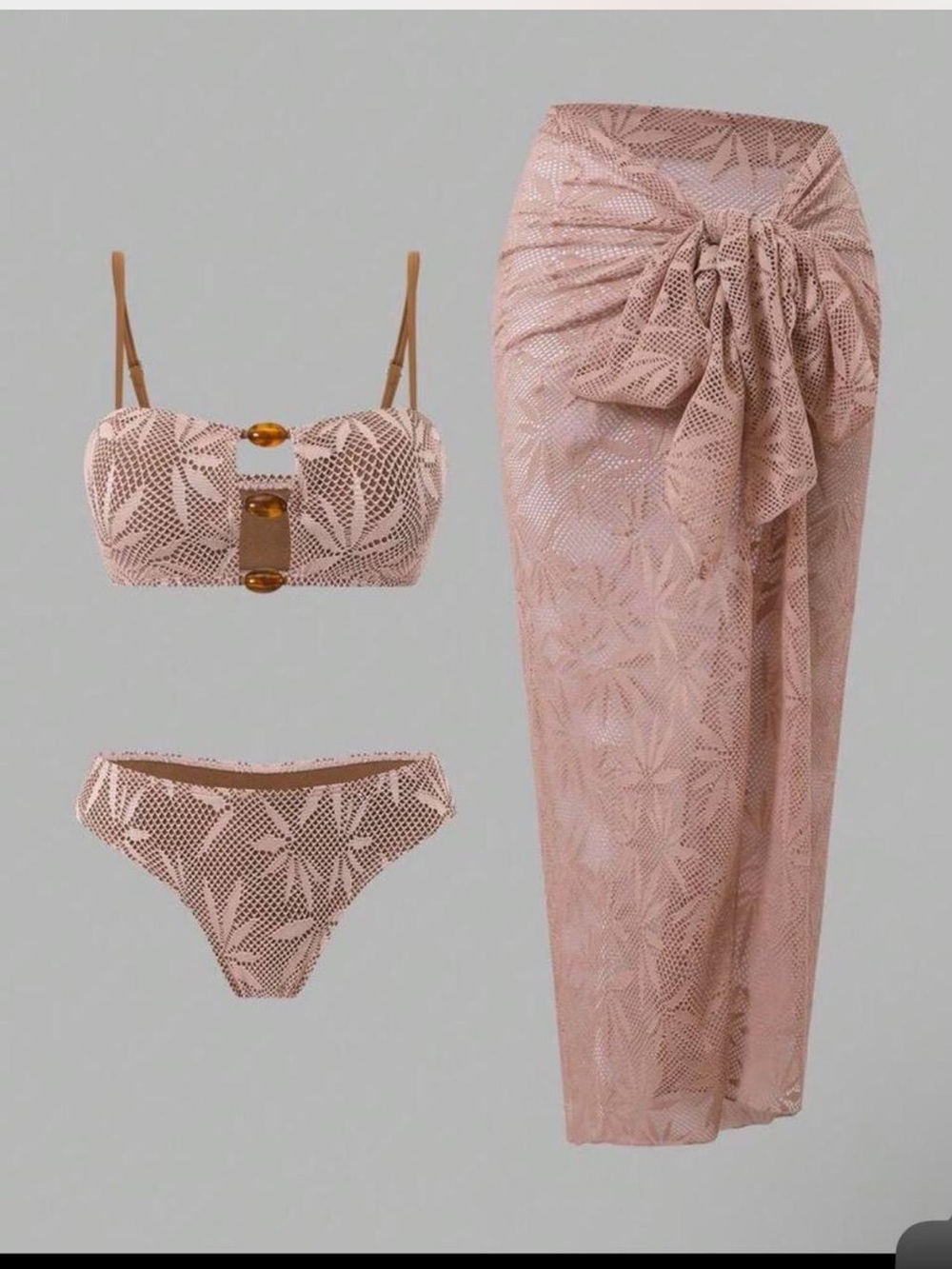 *NWT* SHEIN - Women’s 3 piece Pink Lace Bikini Set with Sarong - Size L